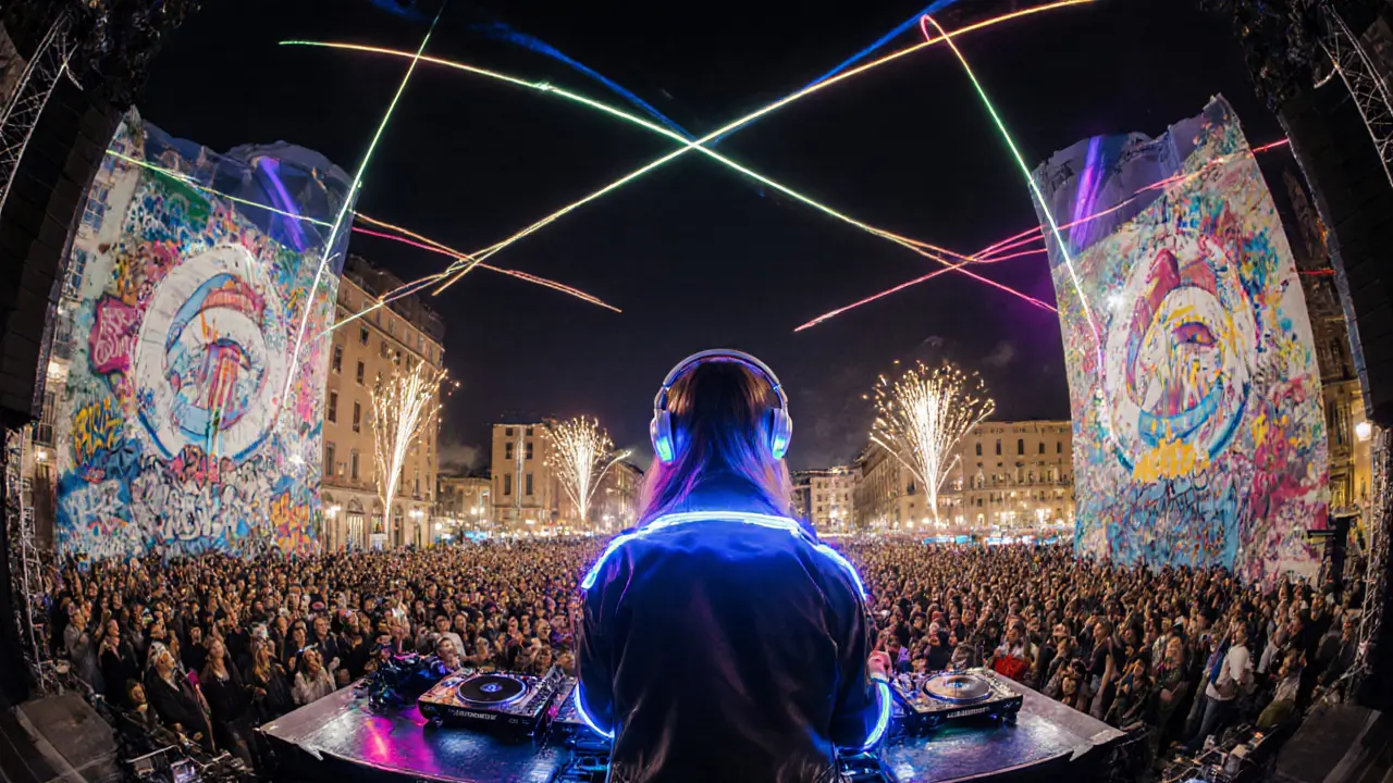 Massive Notte Bianca street‑art marathon with Martina on stage.