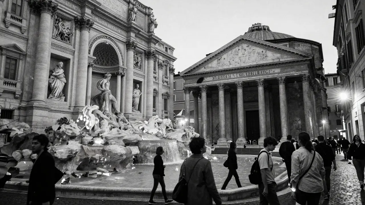 Hundreds of faint, ghostlike portraits of a woman blend into Rome's ancient streets and monuments.