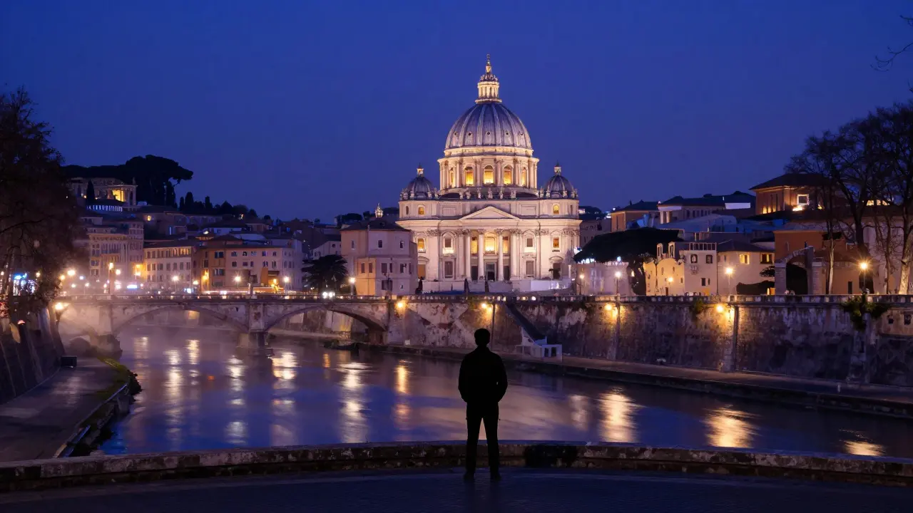 Night view of Pantheon and Tiber River from private balcony